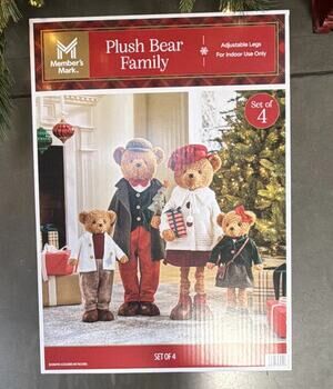 Member's Mark Plush Bear Family Set 4 Christmas Holiday Decor